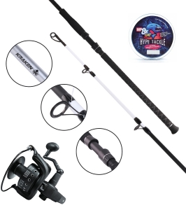 Zestaw Wędka Kraken CATFISH Glo 330cm Do 450G + Kołowrotek Kraken Black Pearl Cat 10000 + Plecionka Hype Tackle WP8 Blue 0,50mm, 49kg 300m